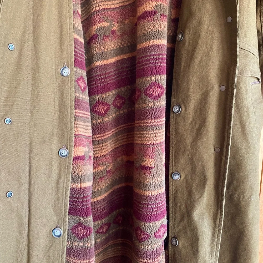 L.L. Bean Olive Trench Coat with Dark Brown Collar - Picture 8 of 10